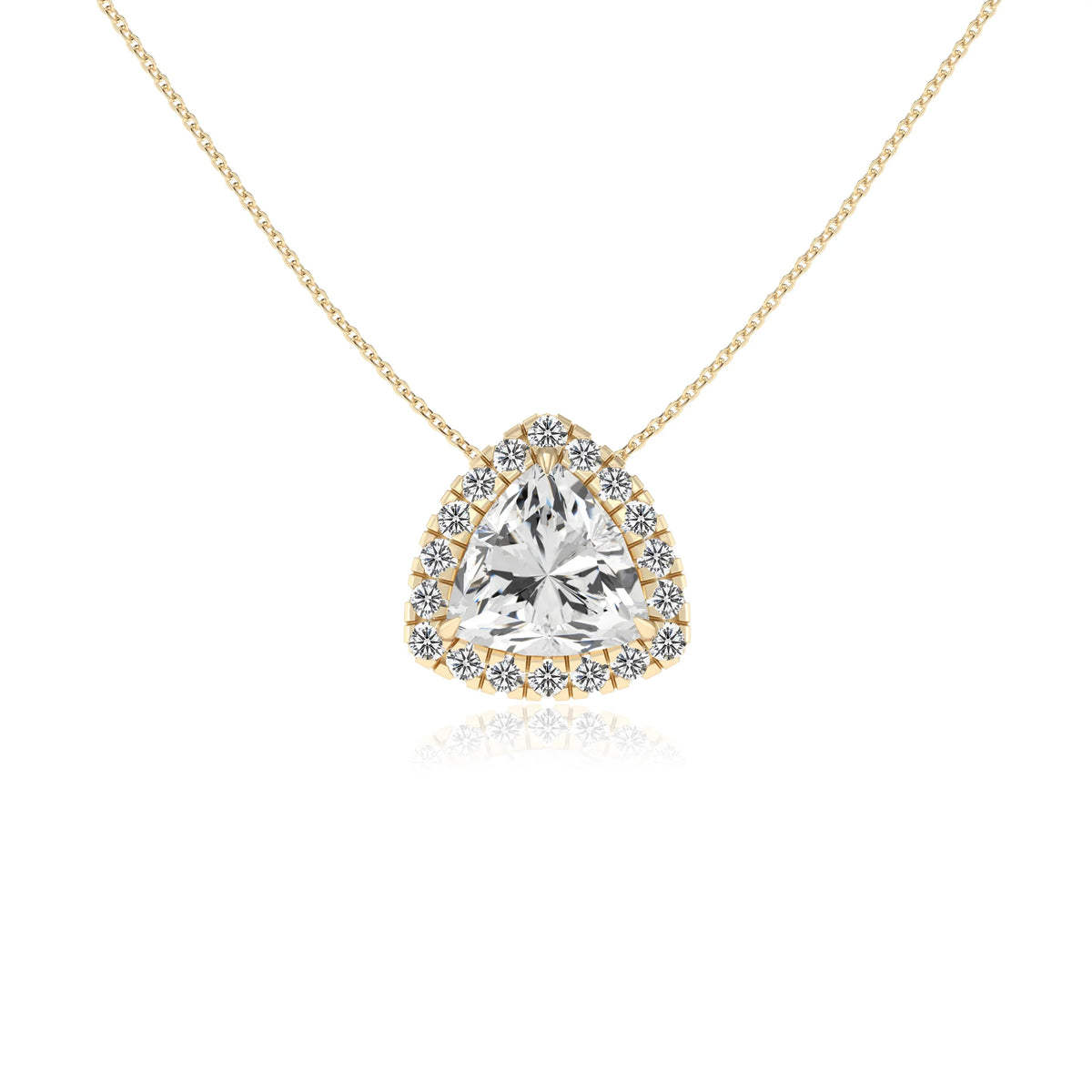 lab grown moissanite trillion solitaire necklaces in yellow gold 