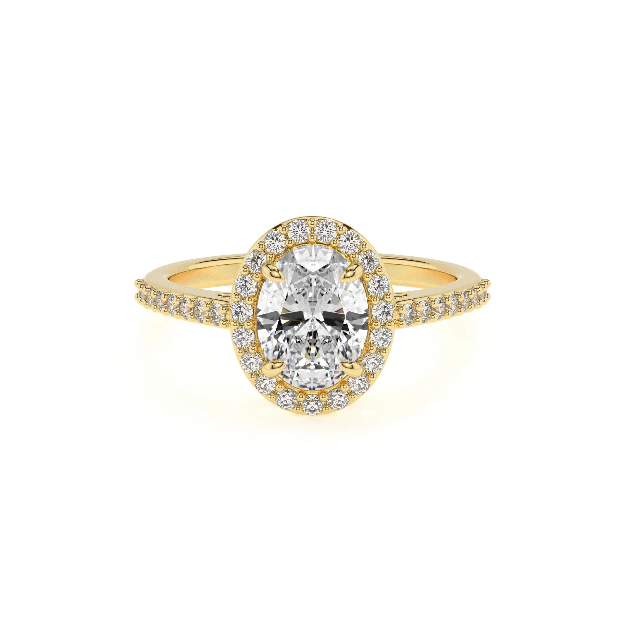 lab grown moissanite oval solitaire rings in yellow gold 
