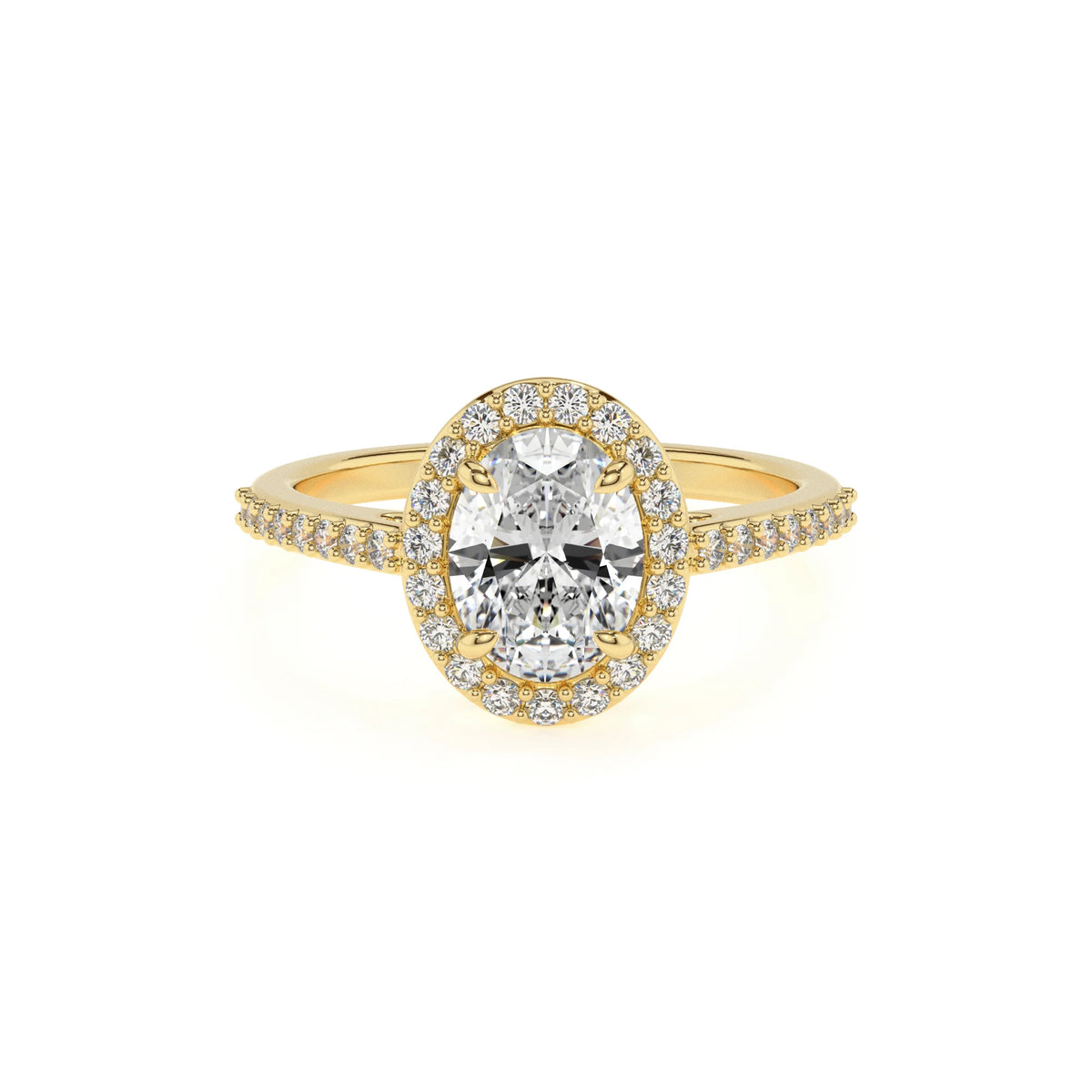 lab grown moissanite oval solitaire rings in yellow gold 