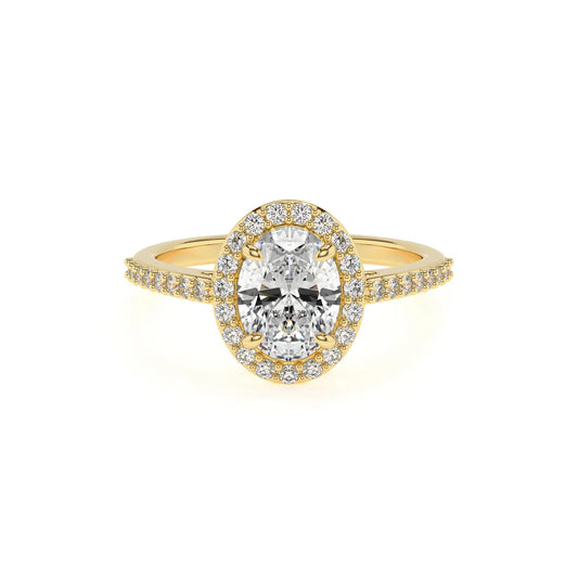 lab grown moissanite oval solitaire rings in yellow gold 