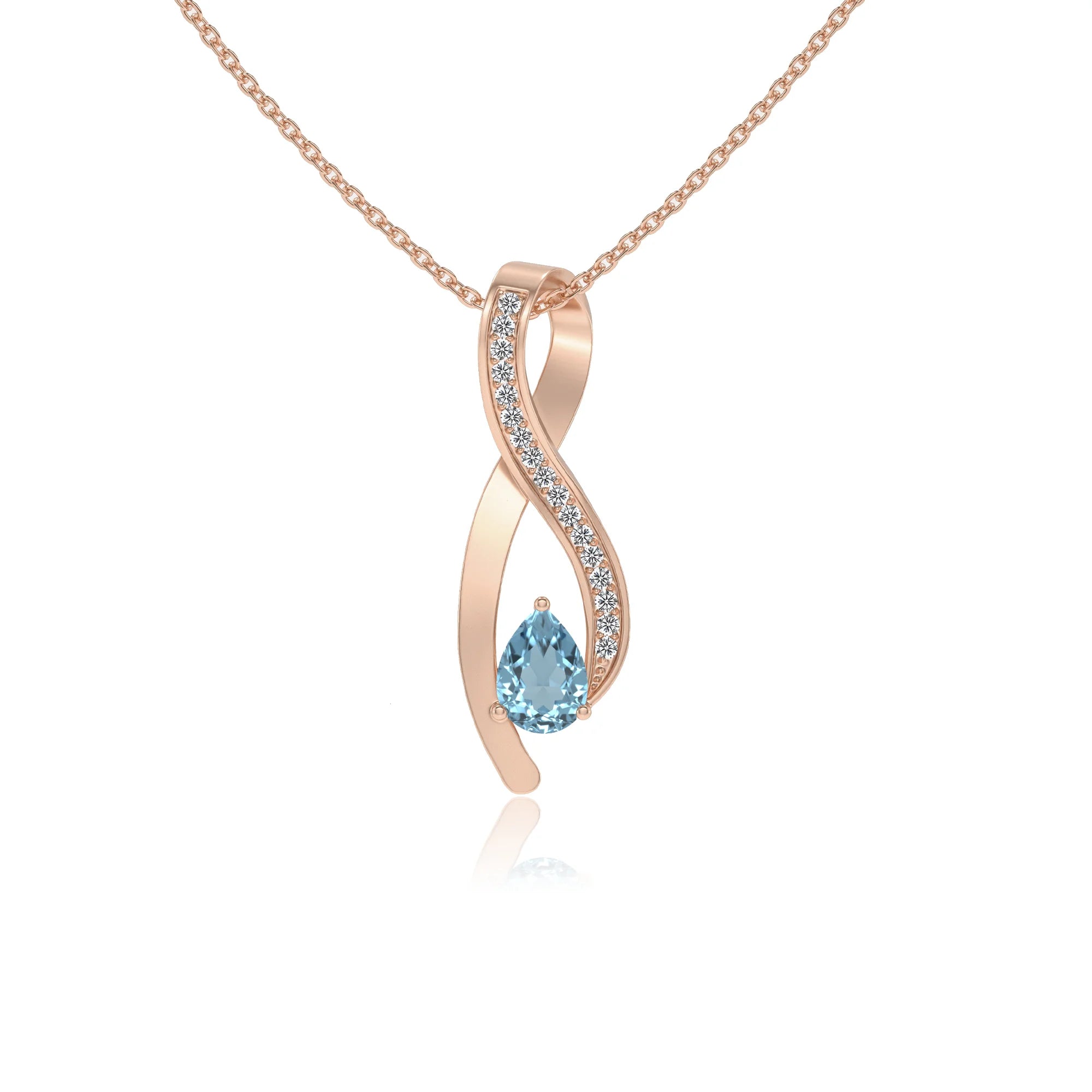 lab grown aquamarine pear solitaire necklaces in rose gold 