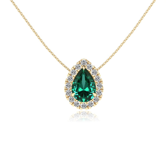 lab grown emerald pear solitaire necklaces in yellow gold 