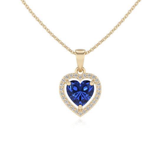 lab grown blue-sapphire heart solitaire necklaces in yellow gold 