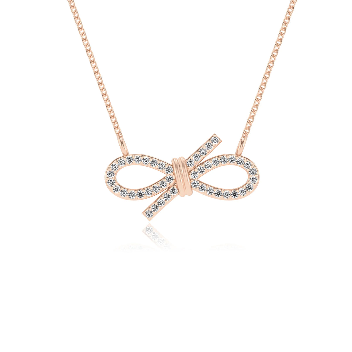 lab grown moissanite round infinity necklaces in rose gold 