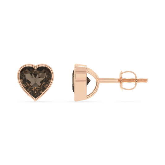 natural smoky quartz heart stud earrings in rose gold 
