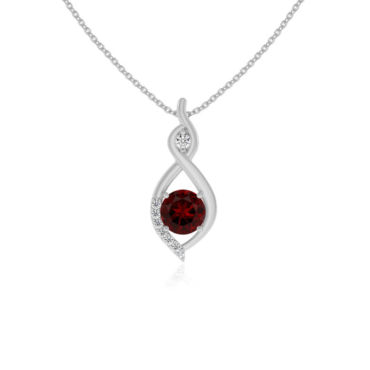 natural garnet round solitaire necklaces in white gold 