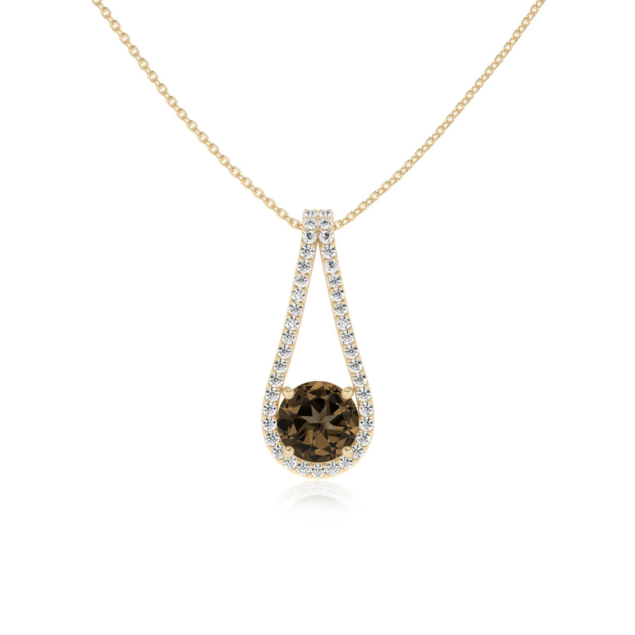 natural smoky-quartz round solitaire v-bale necklaces in yellow gold 