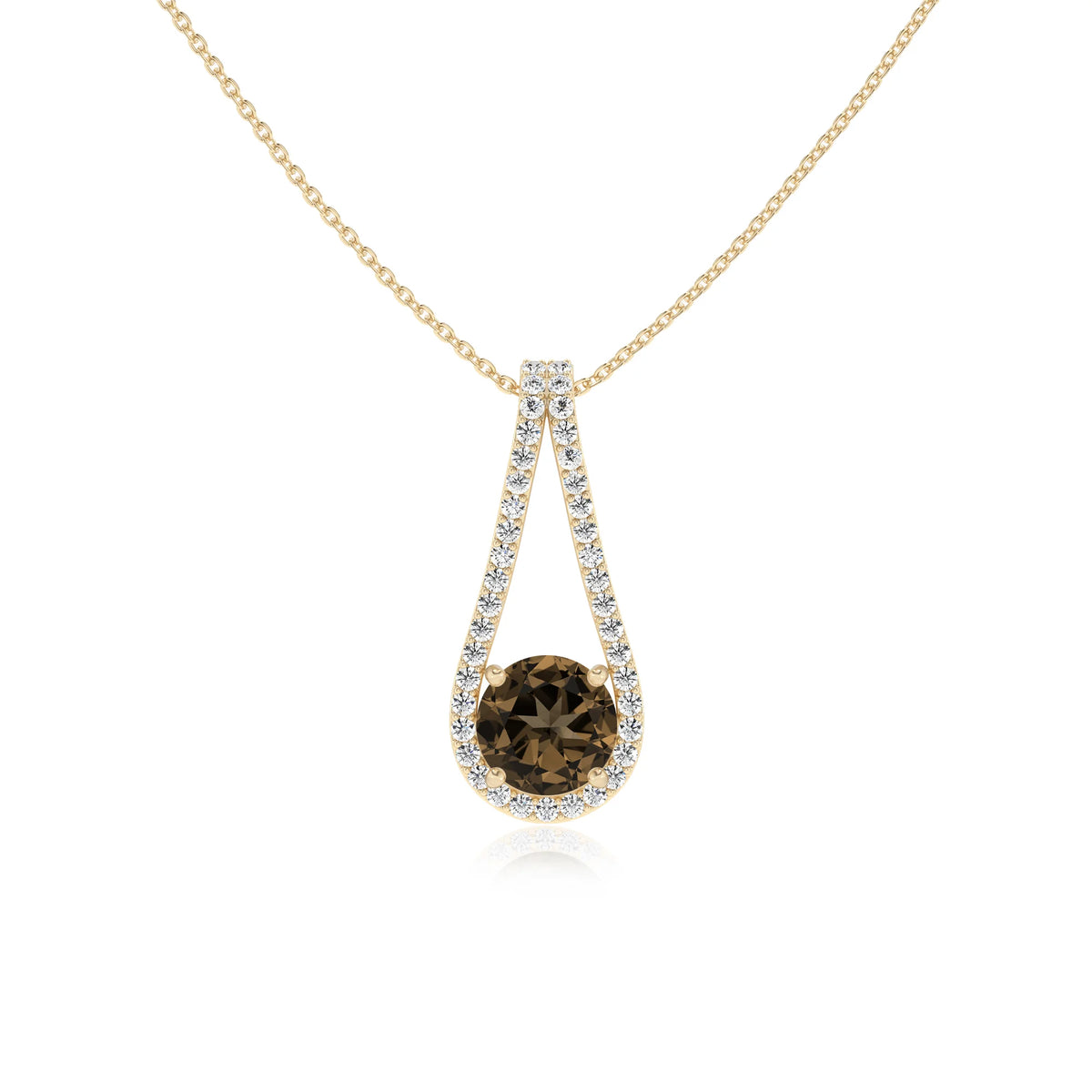 natural smoky-quartz round solitaire v-bale necklaces in yellow gold 