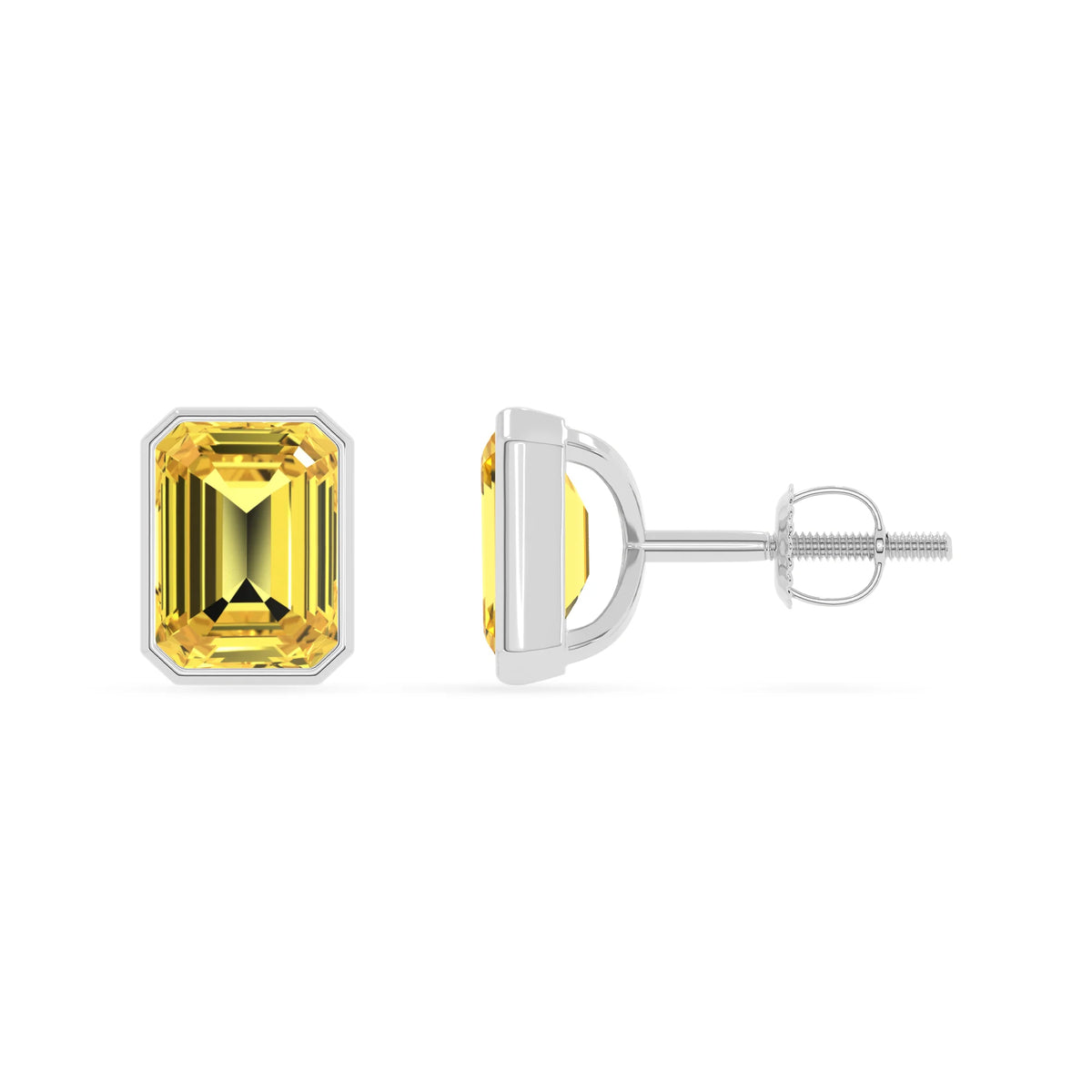 Lab Grown Yellow Sapphire Emerald-Cut Solitaire Stud Earrings