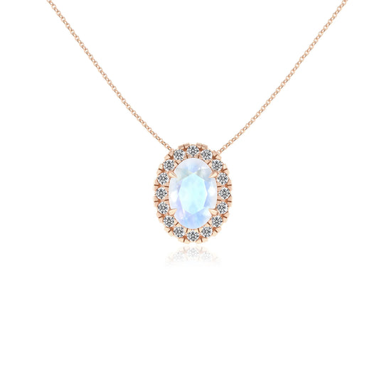 natural rainbow moonstone oval solitaire necklaces in rose gold 