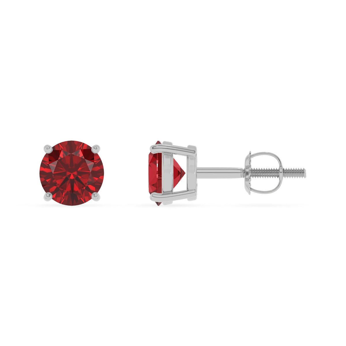 lab grown ruby round stud earrings in sterling silver 