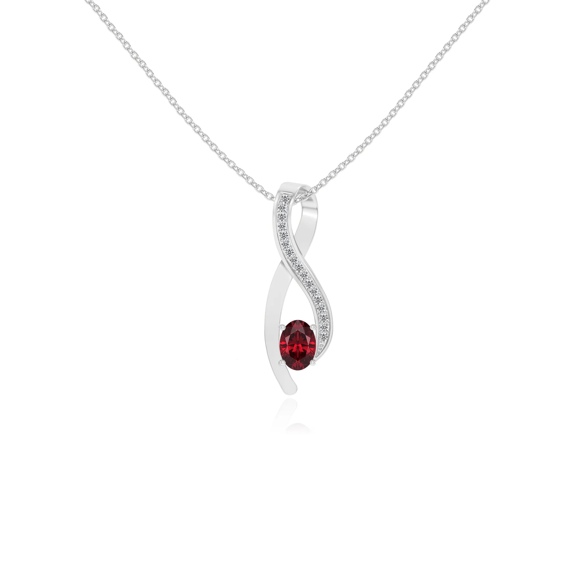 lab grown ruby oval solitaire necklaces in sterling silver 