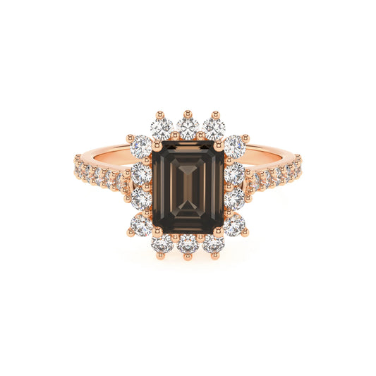 natural smoky-quartz emerald cut solitaire rings in rose gold 