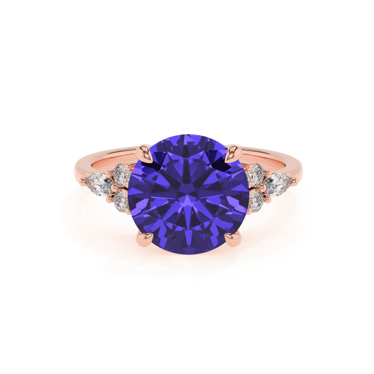 lab grown tanzanite round solitaire rings in rose gold 