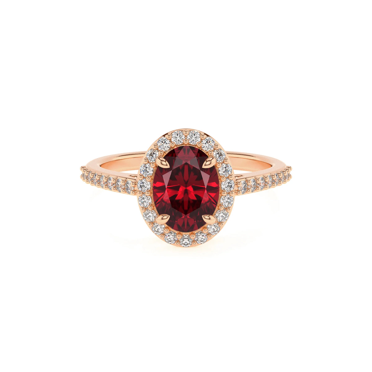 lab grown ruby oval solitaire rings in rose gold 