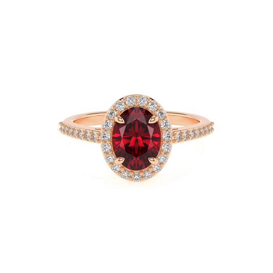 lab grown ruby oval solitaire rings in rose gold 