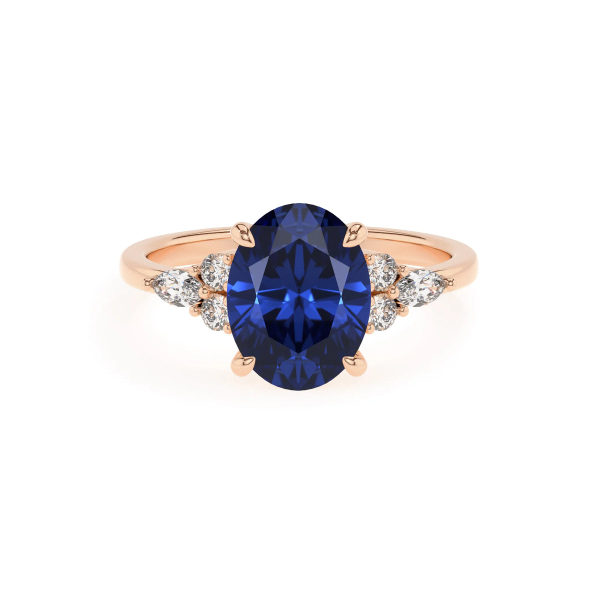 lab grown blue-sapphire oval solitaire rings in rose gold 