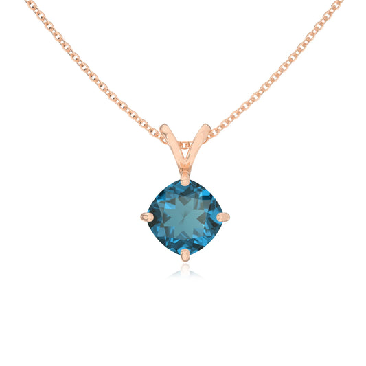 natural london-blue-topaz cushion solitaire v-bale necklaces in rose gold 