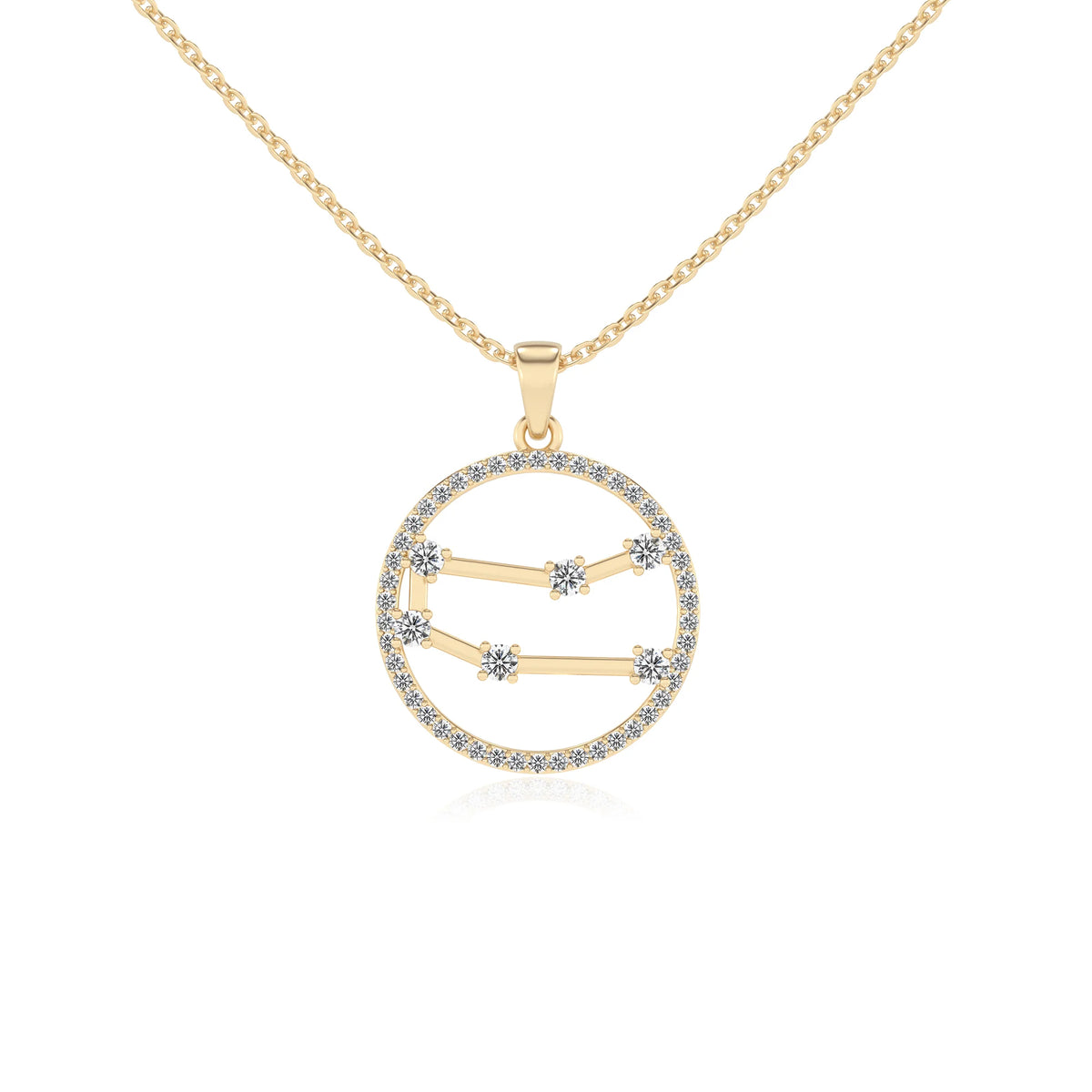 lab grown moissanite round necklaces in yellow gold 