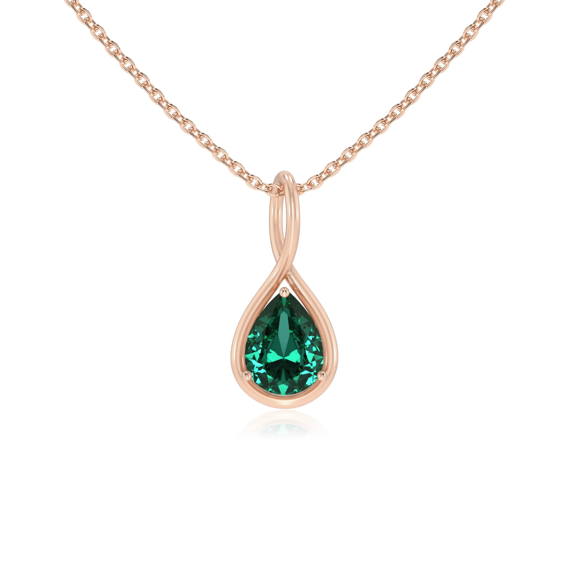 lab grown emerald pear solitaire necklaces in rose gold 