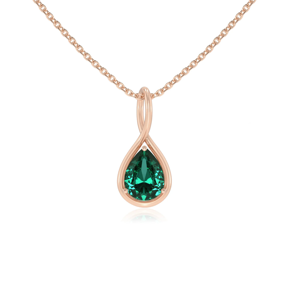 lab grown emerald pear solitaire necklaces in rose gold 