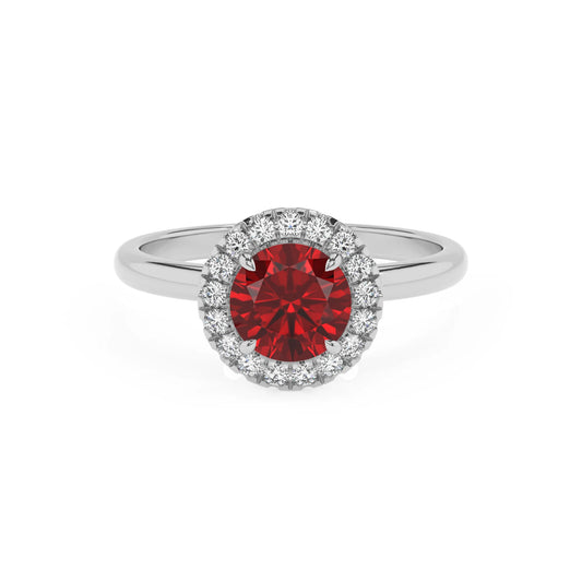 lab grown ruby round solitaire rings in white gold 