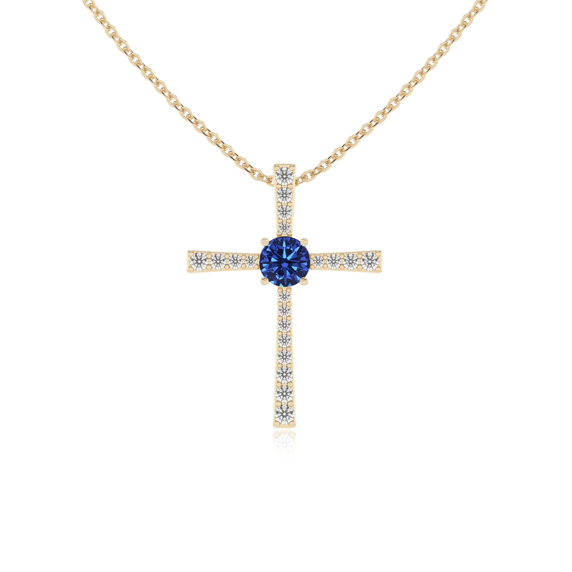lab grown blue-sapphire round infinity necklaces in yellow gold 
