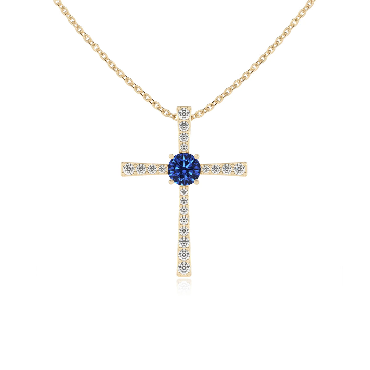 lab grown blue-sapphire round infinity necklaces in yellow gold 