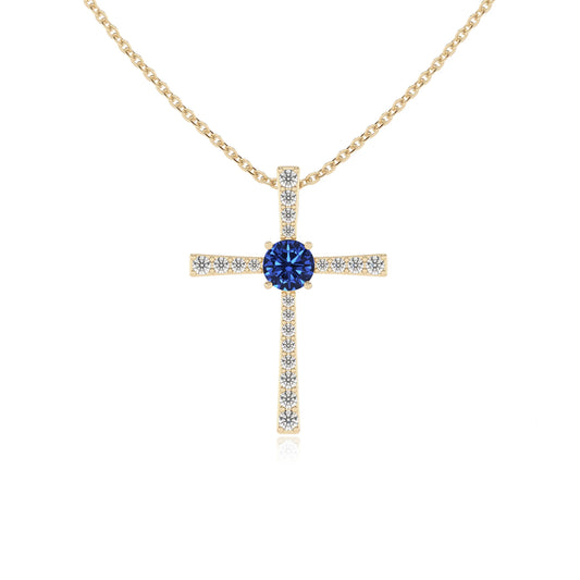 lab grown blue-sapphire round infinity necklaces in yellow gold 