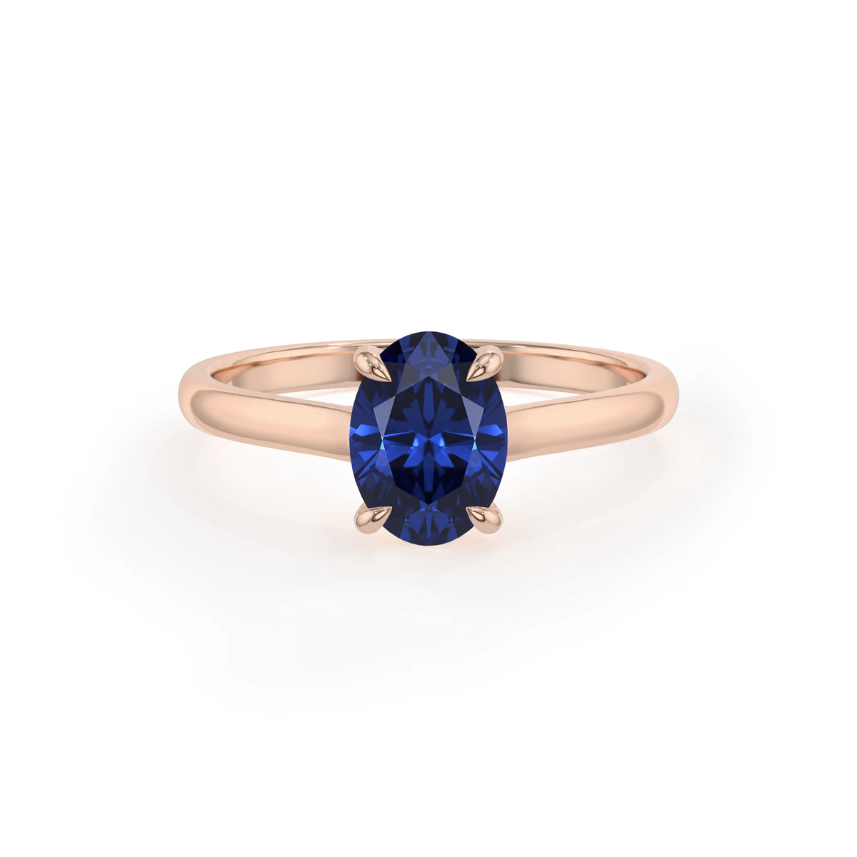 lab grown blue-sapphire oval solitaire rings in rose gold 
