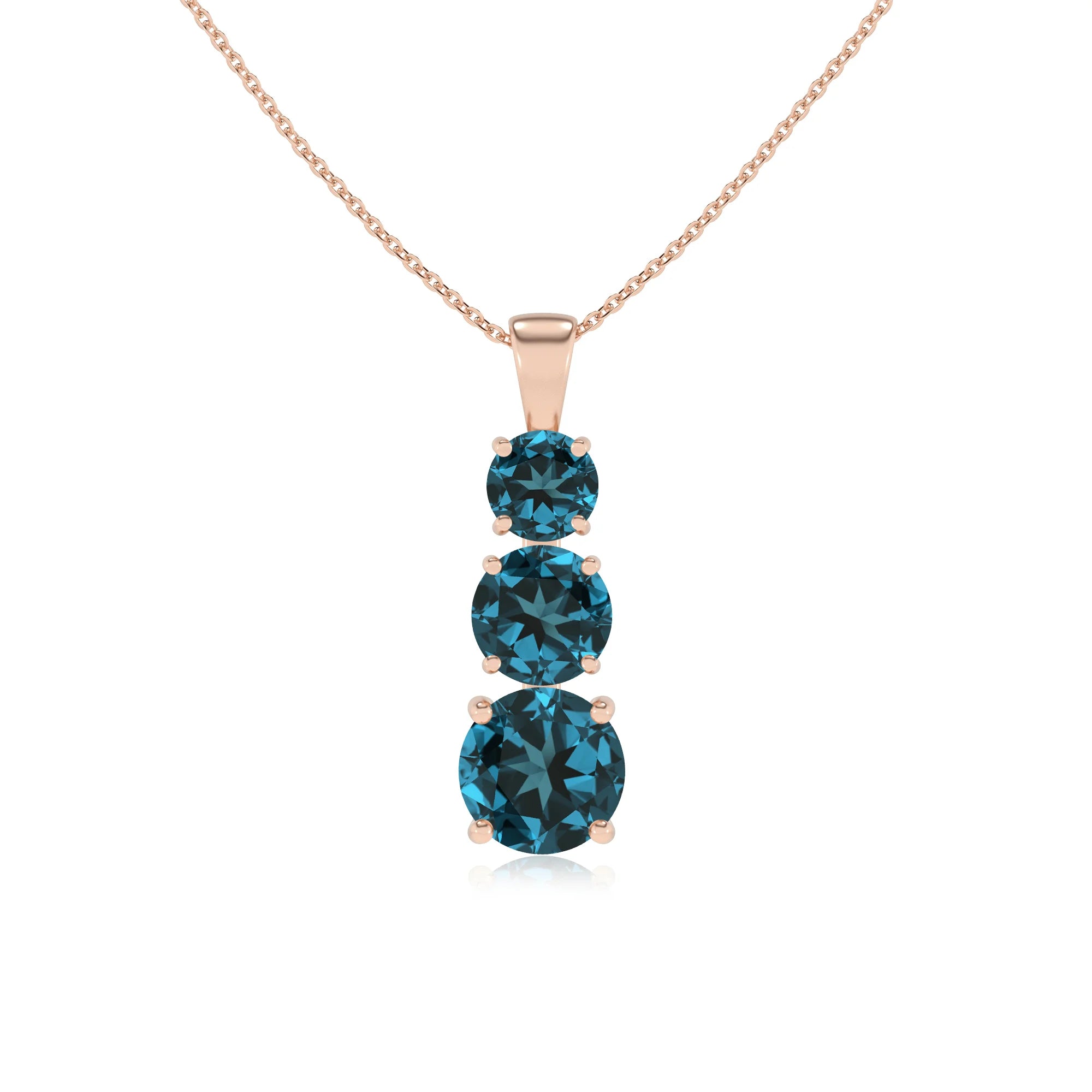 natural london-blue-topaz round bar v-bale necklaces in rose gold 