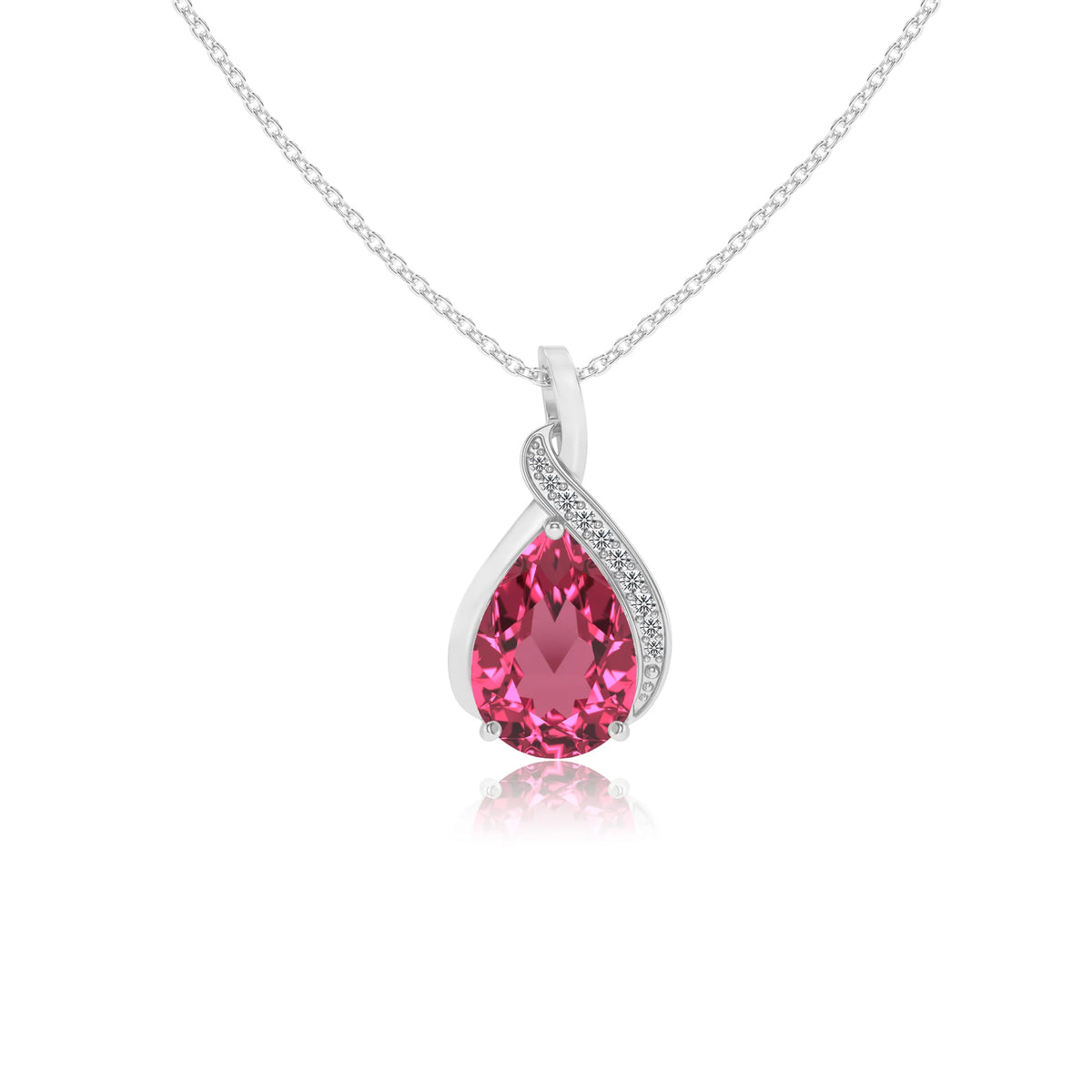 lab grown pink-tourmaline pear solitaire necklaces in platinum 