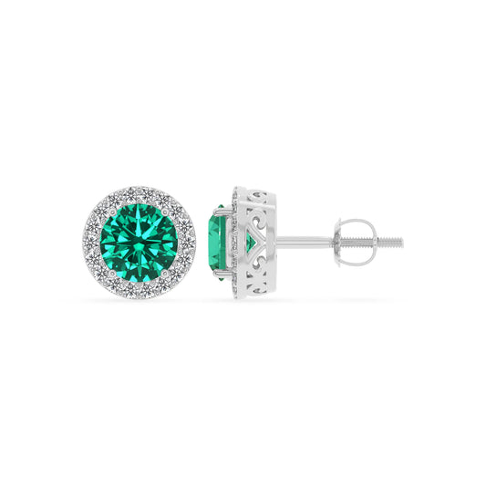 lab grown emerald round stud earrings in sterling silver 