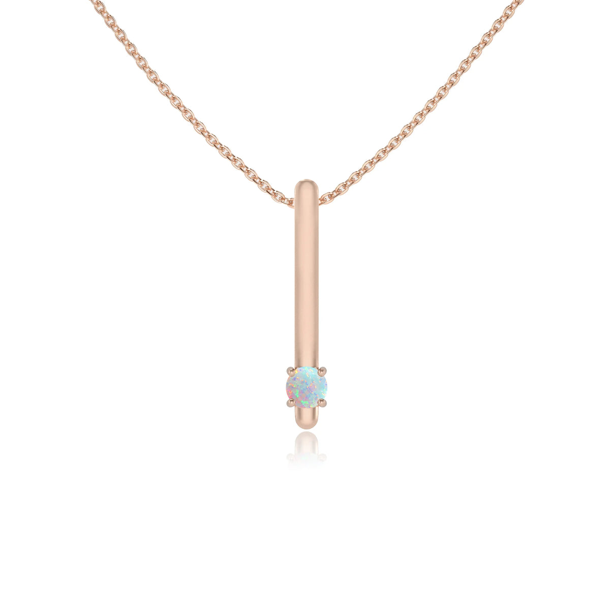 lab grown opal round bar necklaces in rose gold 