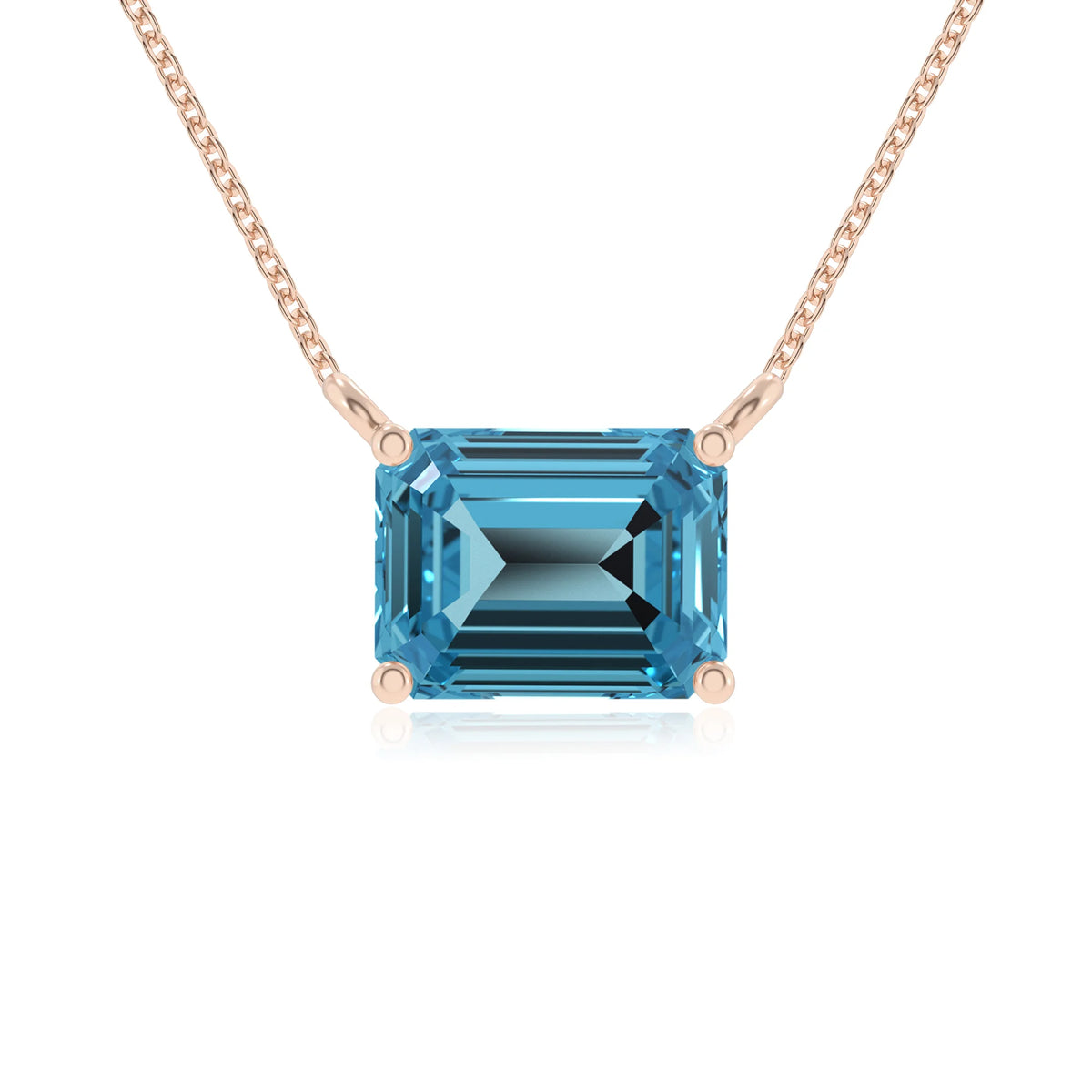 natural swiss-blue-topaz emerald cut solitaire necklaces in rose gold 