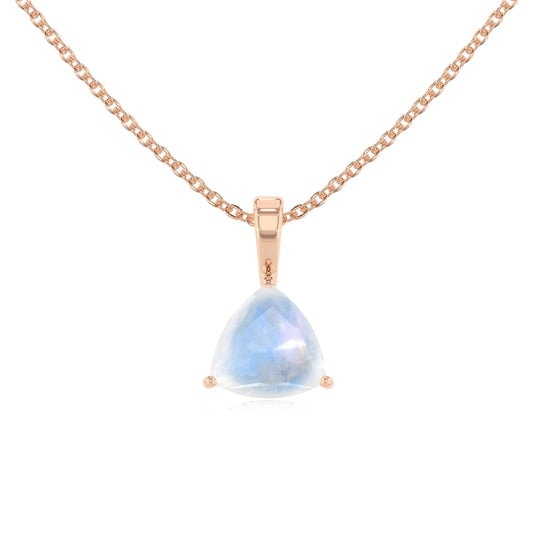 natural rainbow-moonstone trillion solitaire necklaces in rose gold 