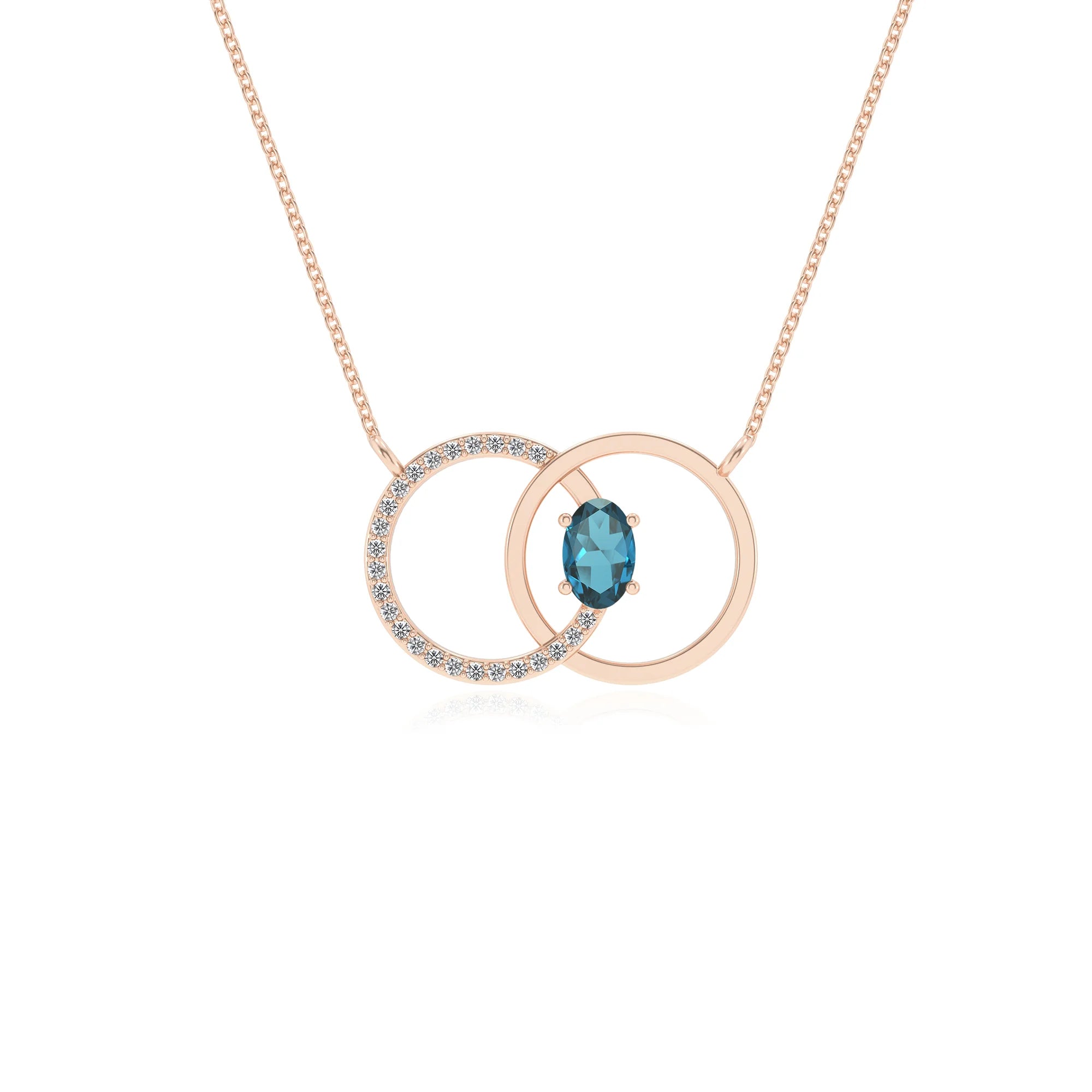 natural london blue topaz oval solitaire necklaces in rose gold 