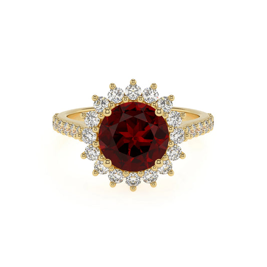 natural garnet round solitaire rings in yellow gold 