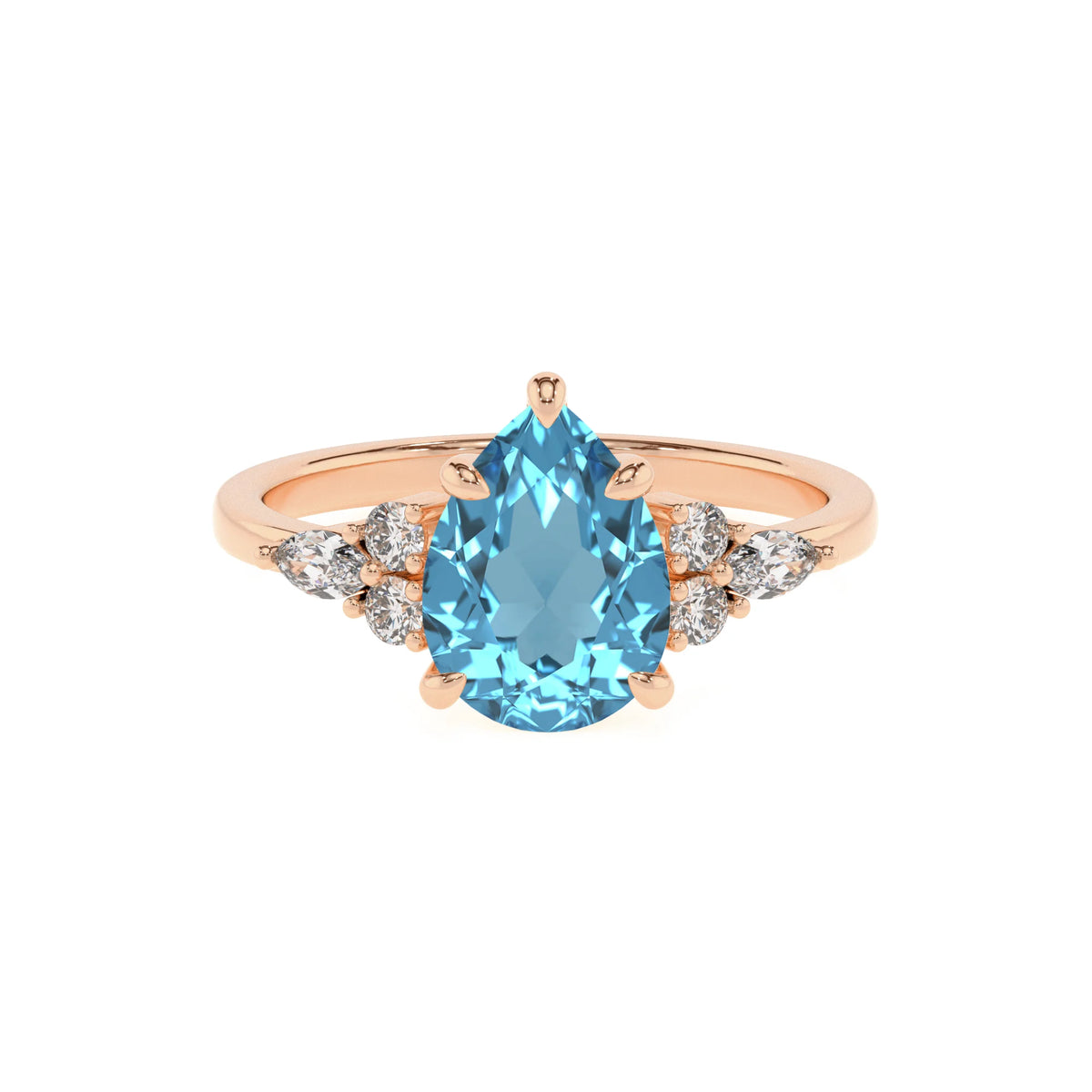 natural swiss-blue-topaz pear solitaire rings in rose gold 