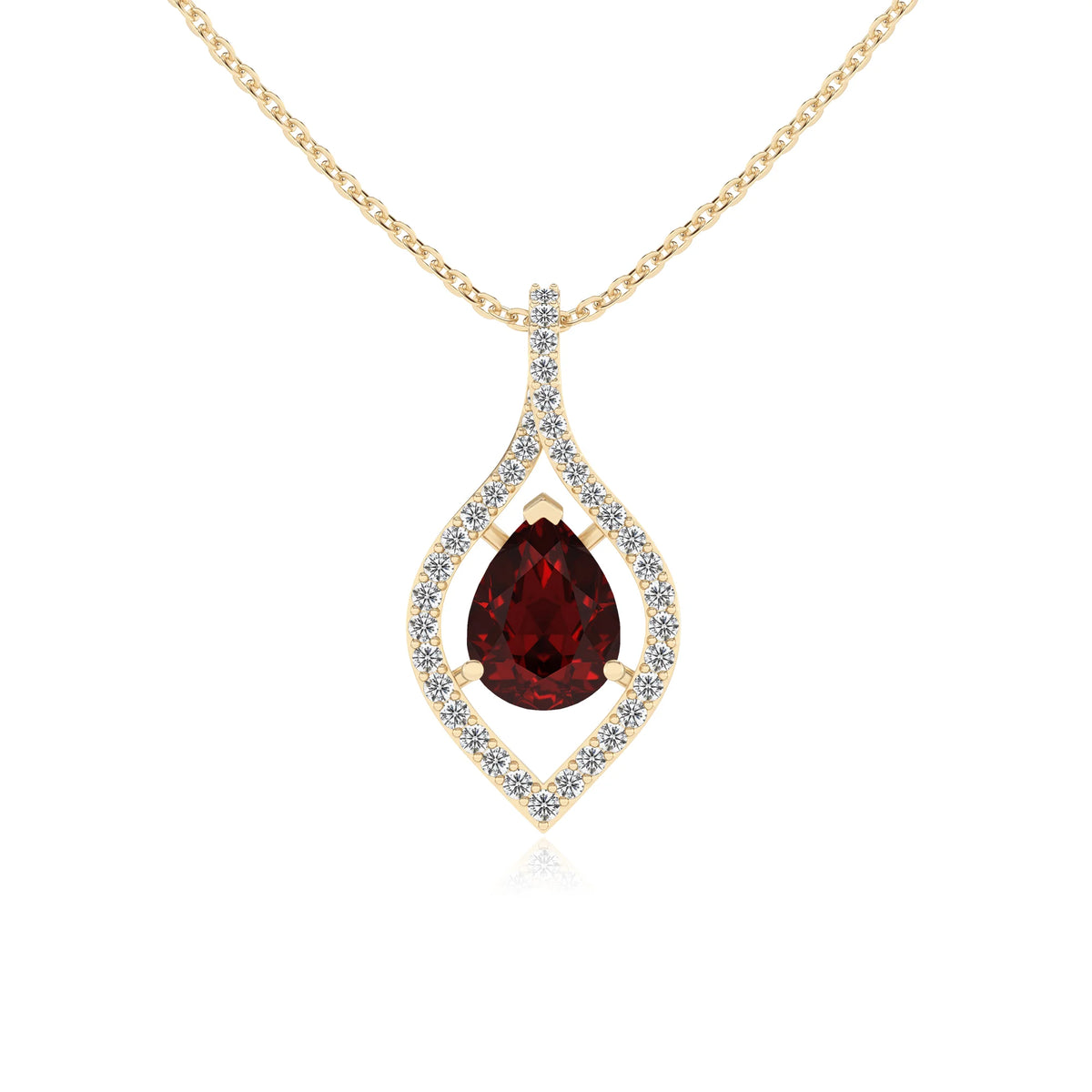 natural garnet pear infinity necklaces in yellow gold 