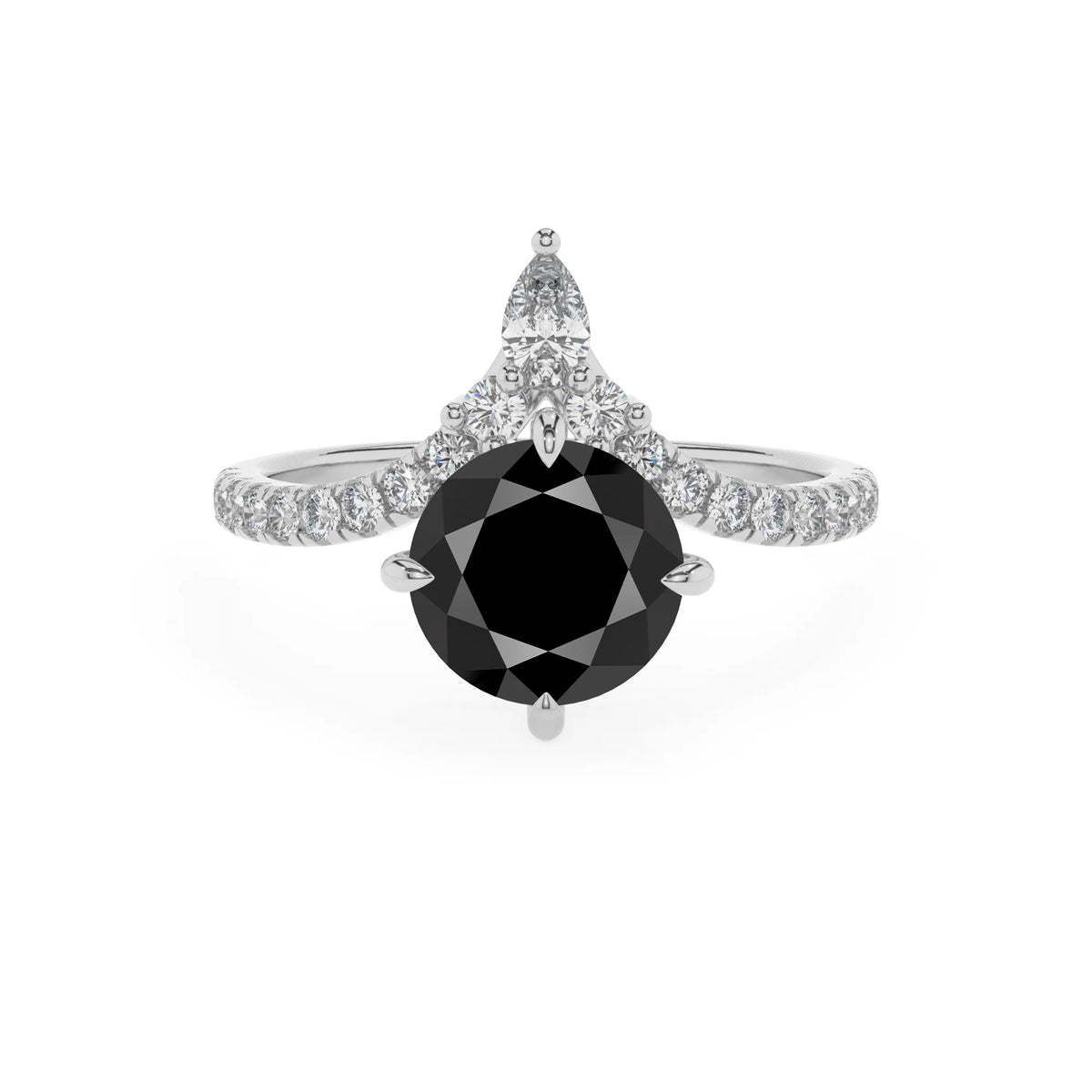 natural black-onyx round solitaire rings in white gold 