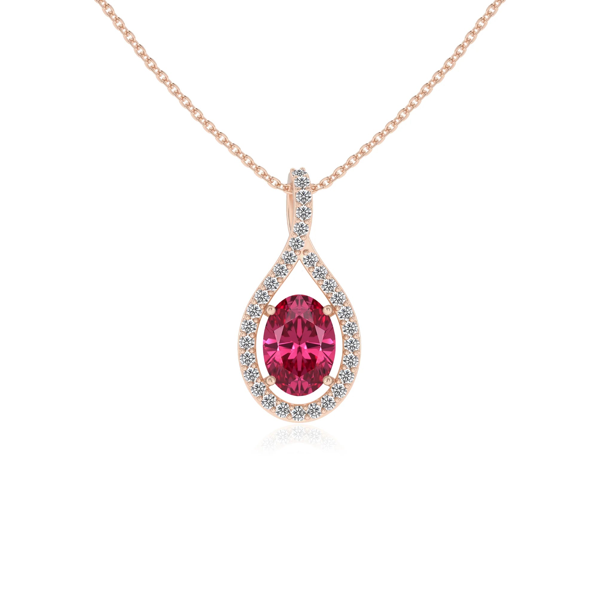 lab grown pink-tourmaline oval solitaire necklaces in rose gold 