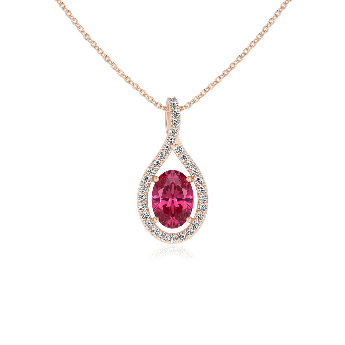 lab grown pink-tourmaline oval solitaire necklaces in rose gold 