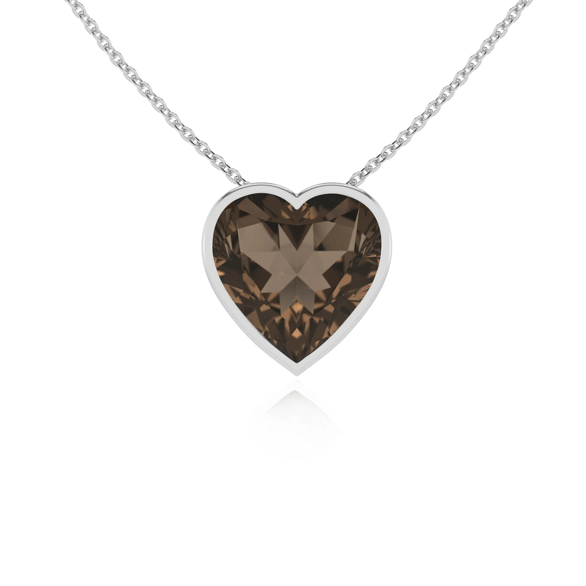 natural smoky-quartz heart solitaire necklaces in white gold 
