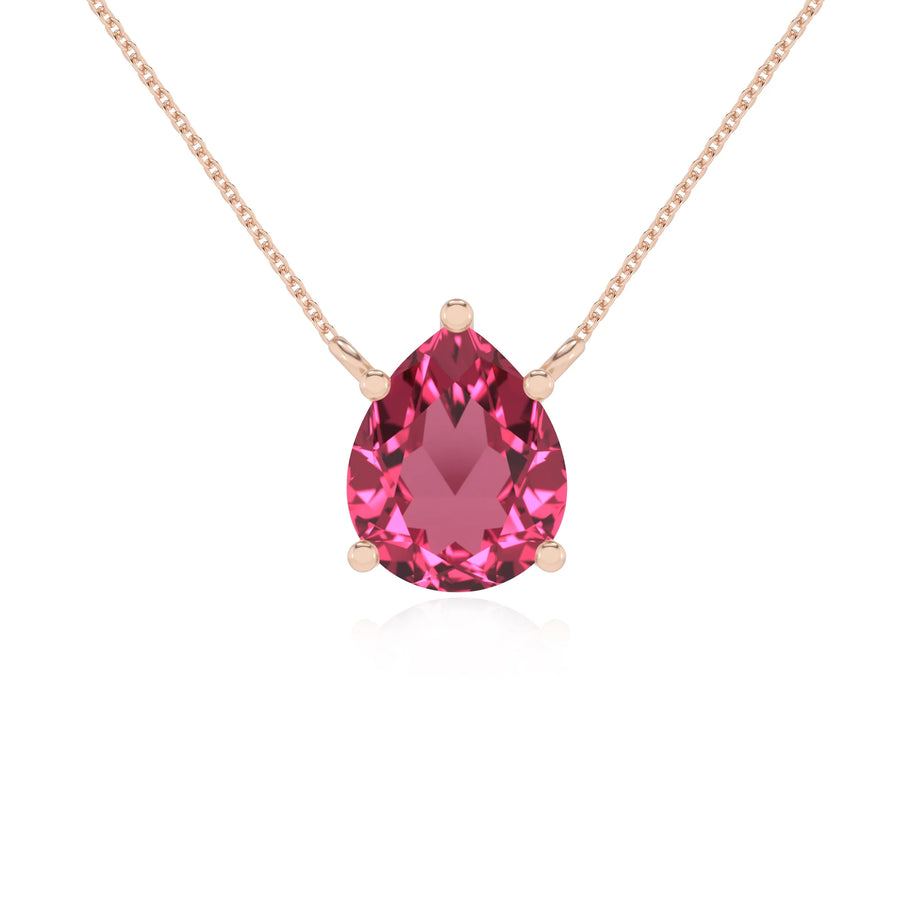 lab grown pink-tourmaline pear solitaire necklaces in rose gold 