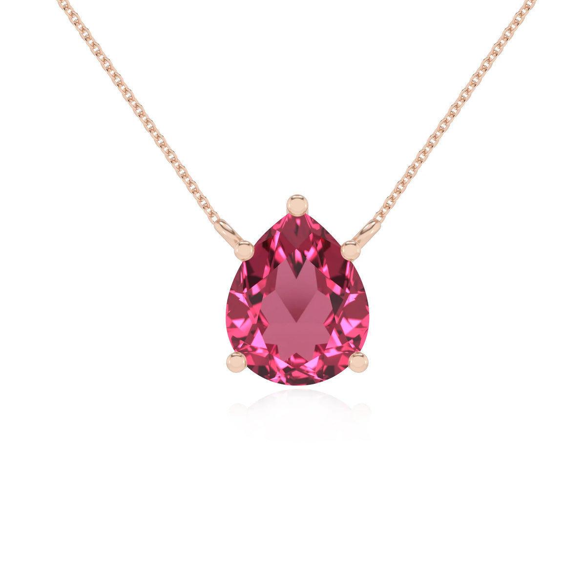 lab grown pink-tourmaline pear solitaire necklaces in rose gold 