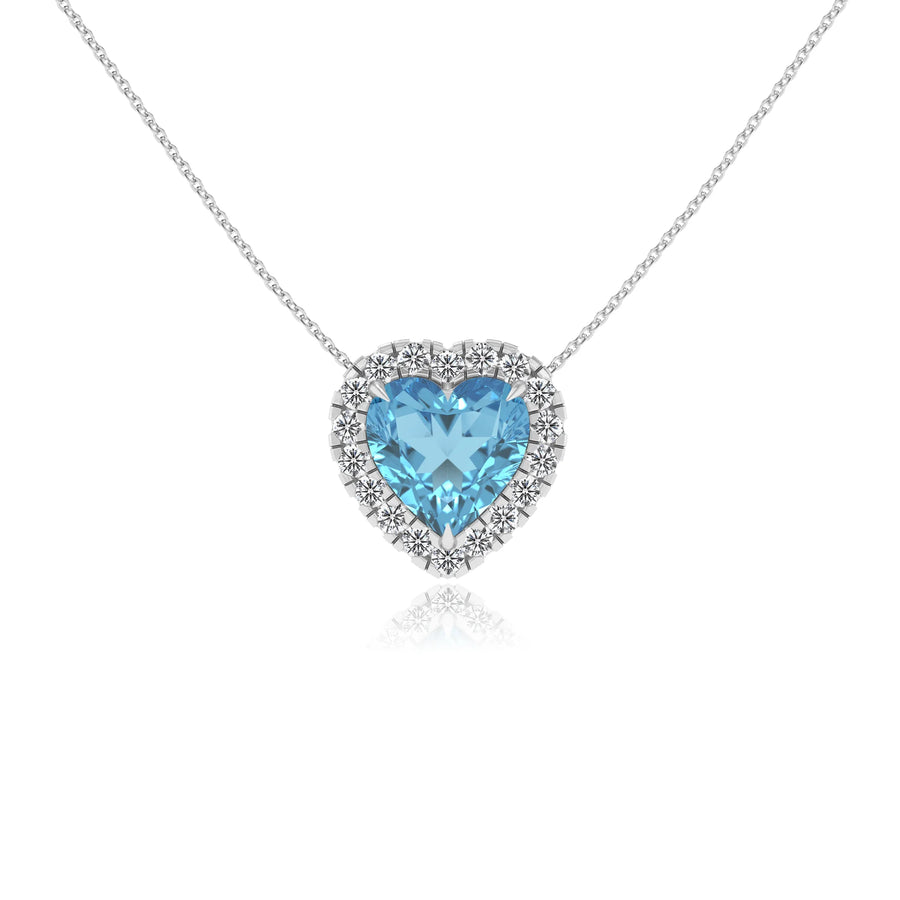 natural swiss blue topaz heart solitaire necklaces in platinum 