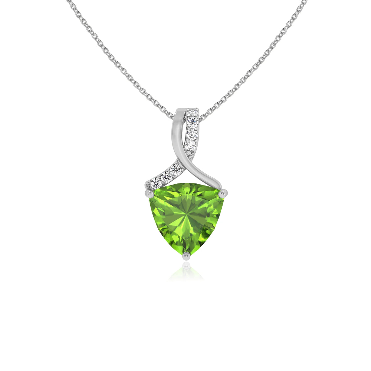 natural peridot trillion solitaire necklaces in platinum 