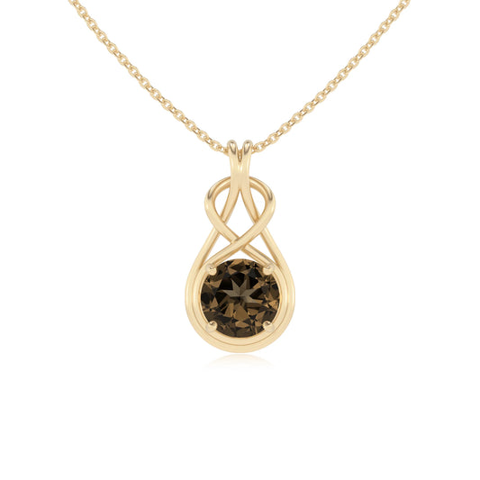 natural smoky-quartz round solitaire necklaces in yellow gold 
