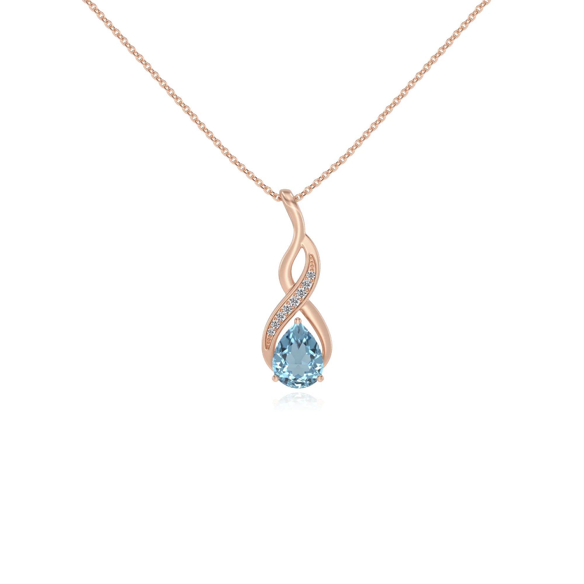 lab grown aquamarine pear solitaire necklaces in rose gold 